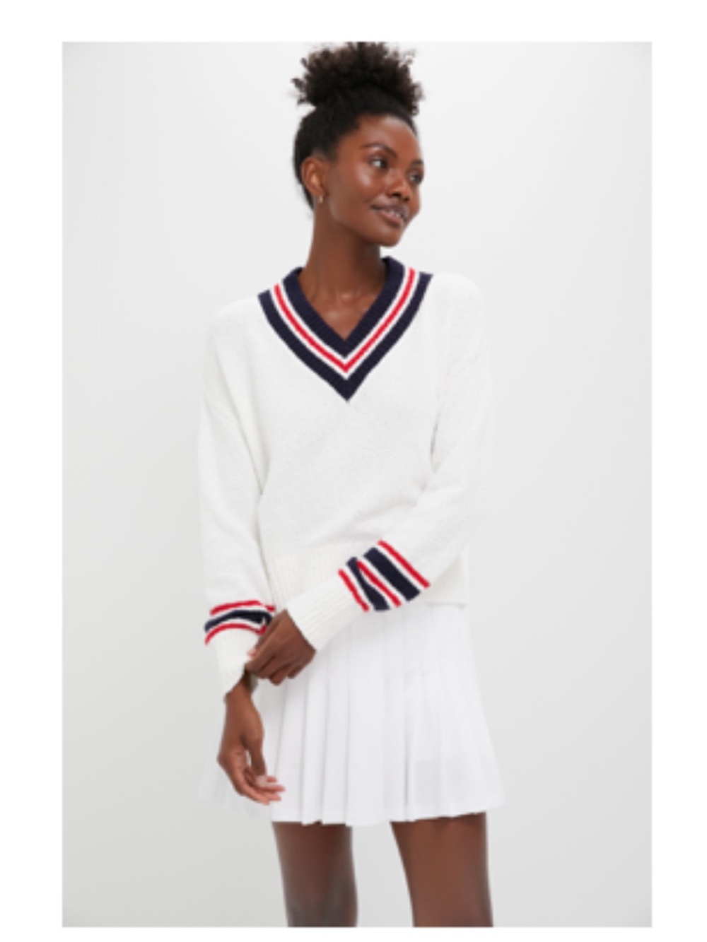 Tuckernuck Americana Boucle Sweater with Navy & Red Stripe Trim